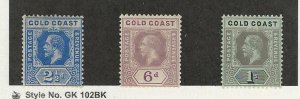 Gold Coast, Postage Stamp, #72, 74-75 Mint Hinged, 1913, JFZ