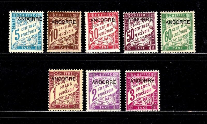 Andorra (Fr.) stamps # J1 - J8, MH OG, complete set,   CV $64.45