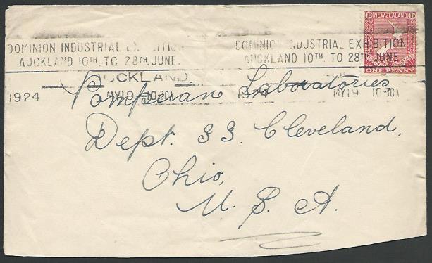 NEW ZEALAND 1924 cover to USA DOMINION INDUSTRIAL EXHIBITION slogan........12343