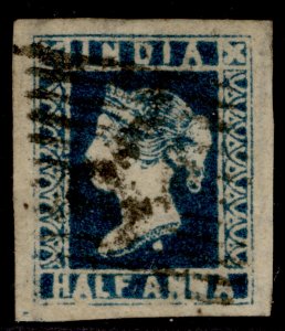 INDIA QV SG9, ½a greenish blue, FINE USED. Cat 4 MARGINS DIE III