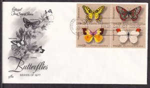 1977 Butterflies Sc 1712-1715 1715a Art Craft FDC 4 designs block of 4