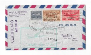 Cuba 1953 airmail issues on FDC with cachets and cancels front & back