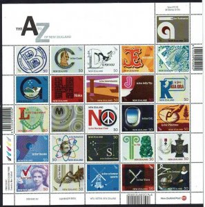 New Zealand: 2008  The A to Z of New Zealand;  Sheetlet. MNH