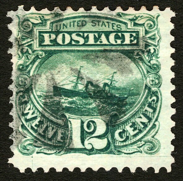 #117 1869 12c Green S.S. Adriatic Used with Circle of Wedges Cancel