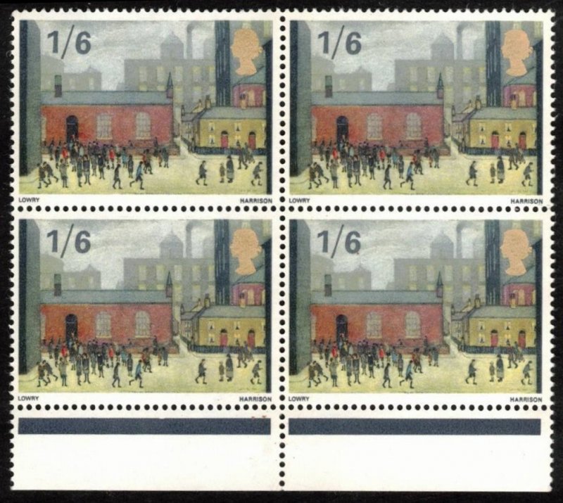 GREAT BRITAIN 1967 1sh6p #516 VF MNH BLOCK OF 4 STAMPS, PAINTING By LOWRY