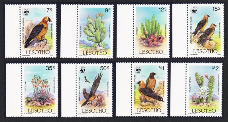 Lesotho WWF Lammergeier Birds Cacti WWF 8v with left margins SG#677-684