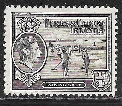 Turks and Caicos 78: 1/4d Raking Salt, MH, F-VF