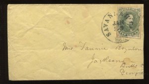 Confederate States 1 Used Tied by Black SAVANNAH GA CCL on Cover LV5008