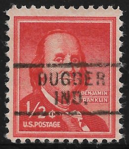 IN Precancel: Dugger 729; Better Type CV $1; ½c 1954 Liberty Issue #1030