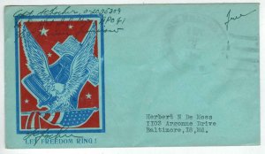 WW2 Patriotic 1944 APO 41 Military Mailing Eagle - Let Freedom Ring Blue Envelop