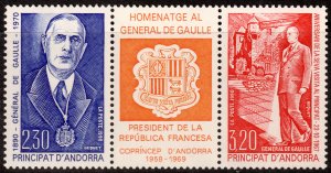 Andorra (French) #399-400 Pair + Label MNH - Charles De Gaulle (1990)