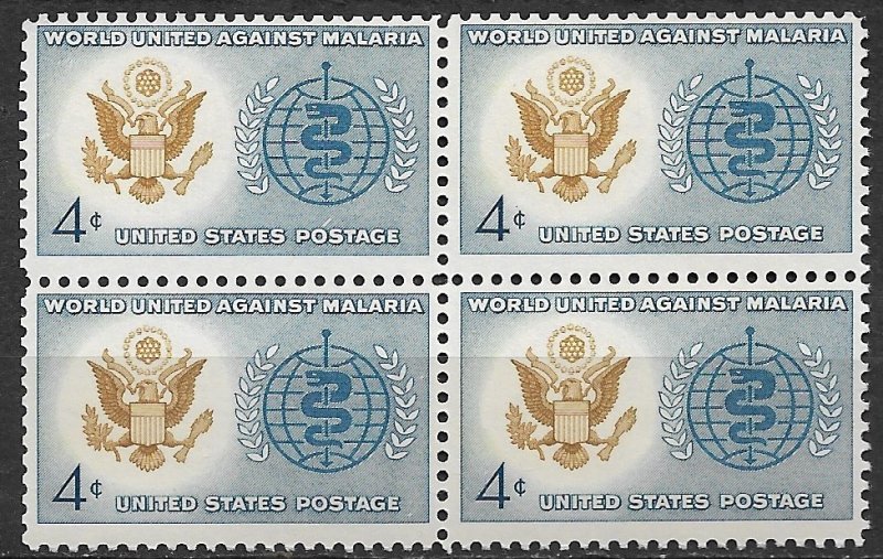 1962 USA 1194 World United Against Malaria MNH block of 4