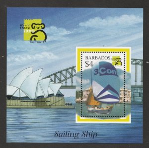 1999 Barbados Sc# 962 m/s. Australia Stamp Expo, Sailing Ship. MNH Cv$5.50
