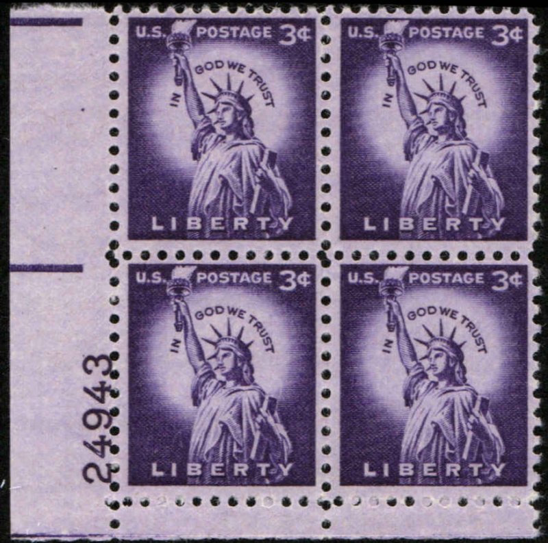 US #1035 LIBERTY MNH LL PLATE BLOCK #24943
