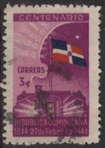 Dominican Republic 401 (used) 3c centenary of independence, brt red vio (1944)