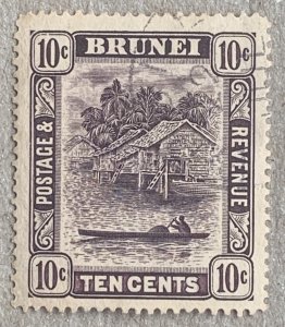 Brunei 1912 10c purple on pale yellow, used. Scott 28b,  CV $4.75. SG 42a