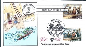 Pugh Designed/Painted Columbus Approaching Land FDC...148 of 148 created!