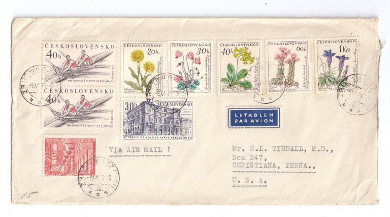 Czechosovakia Cover to US 1961 Stamps Zruc n Saz Label