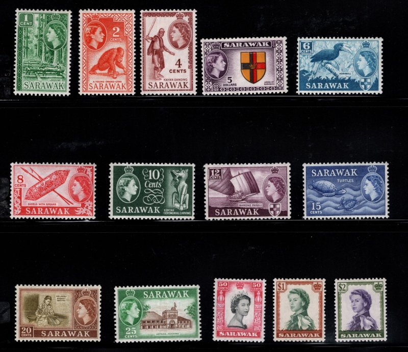Sarawak  Scott 197-211,  SG 188-202.  Mint Hinged, MH* stamp set CV $117
