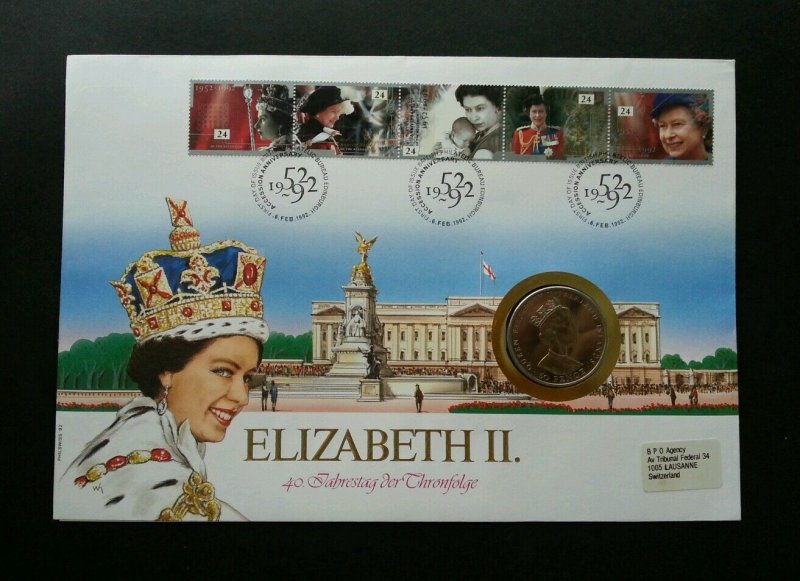 Britain Queen 40th Anniversary Of Reign 1992 Royal FDC (coin cover)