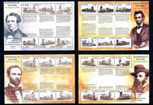 [62255] St. Kitts 2001 Railway Train Eisenbahn Chemin De Fer 4 Sheets MNH