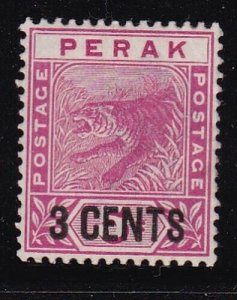 Album Treasures Malaya-Perak Scott # 46  3c on 5c Running Tiger  Mint LH