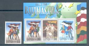 Latvia Sc 493+4 1999 Baltic Chain stamp & sheet mint NH