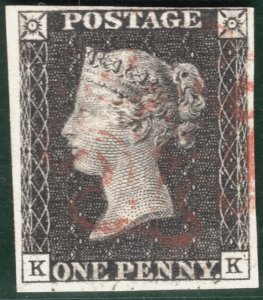 PENNY GREY-BLACK QV 1840 GB SG.3 1d Plate 7 (KK) *RE-ENTRY* Cat £500+ SBR18