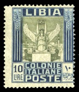 Italian Colonies, Libya #31 Cat$300, 1921 10L dark blue and dull blue, hinged