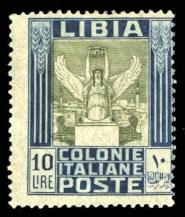 Italian Colonies, Libya #31 Cat$300, 1921 10L dark blue and dull blue, hinged