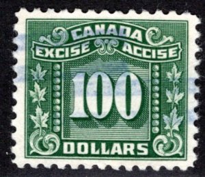 van Dam FX94, $100 green, used, F/VF, Federal Excise Tax Canada Revenue Stamps