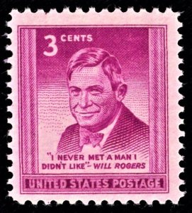 US 975 MNH VF 3 Cent Will Rogers I Never Met A Man I Didn't Like