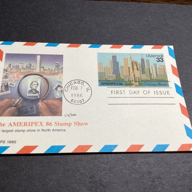 US FDC #UXC23 Fleetwood 1986 Chicago IL AMERIPEX '86 Airmail Postal Card