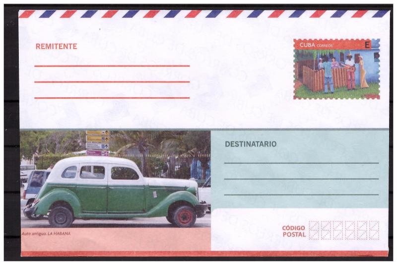 CUBA prestamped envelope 2018 Old car and music