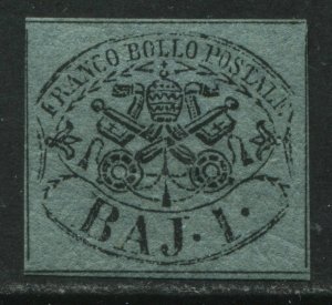 Italy Roman States 1852 1 bajoochi deep green mint o.g. hinged