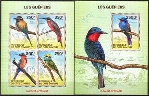 Ivory Coast 2014 Birds Bee - Eaters Sheet + S/S MNH