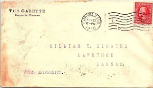 GOLDPATH: US COVER 1910 EMPORIA,KS.GAZETTE,MACHINE CDS,UNIVERSITY CV137_P26 