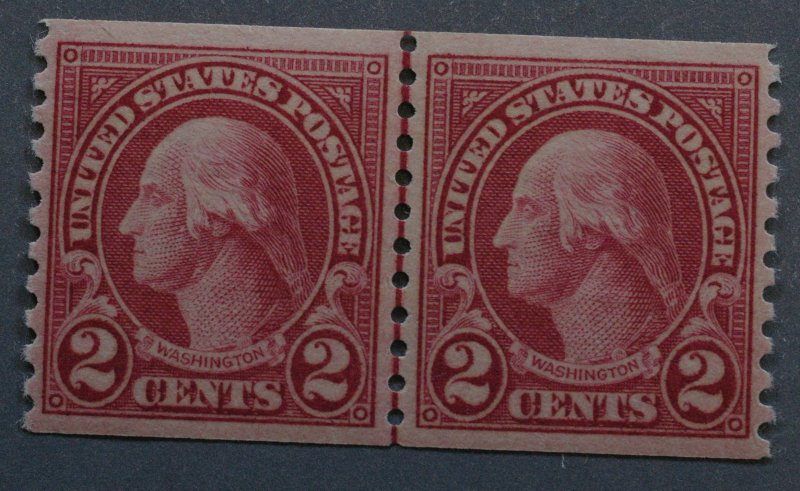 United States #599 MHN FN 2 Cent Washington Coil Line Pair