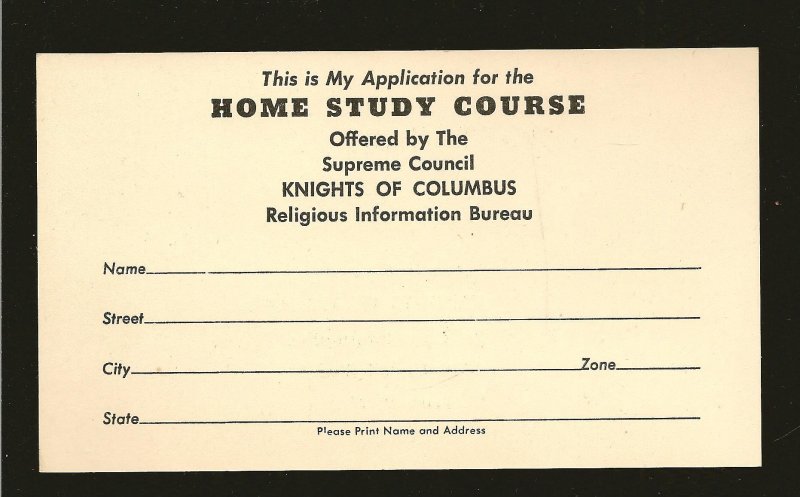 USA Vintage Knights of Columbus Postcard Unused