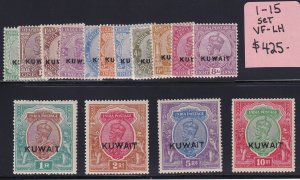 Kuwait scott # 1 - 15 VF OG lightly hinged set nice colors cv $ 650 ! see pic !