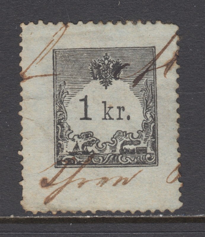 Austria, Bft 87 used. 1864 1kr General Duty revenue, missing brown print, sound