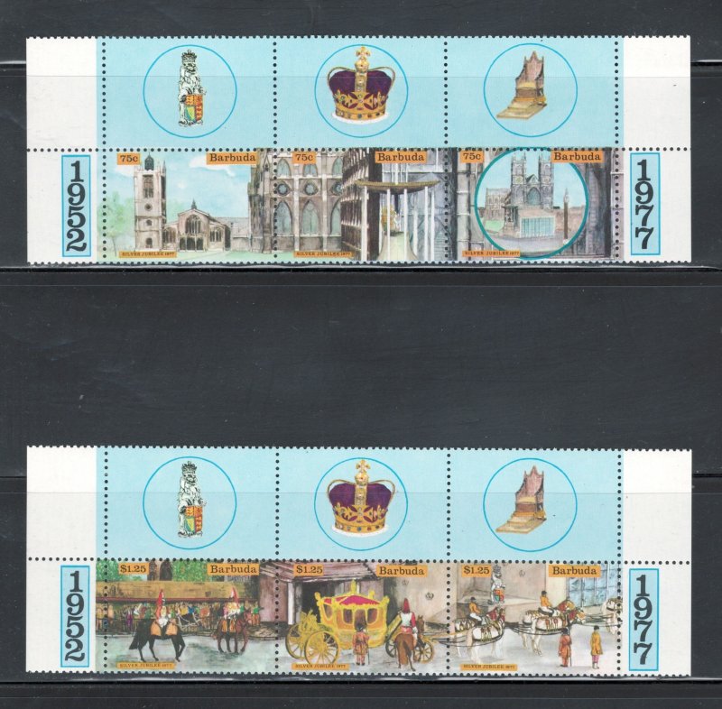 Barbuda MNH 263-4 Strips W/Tabs QE II Silver Jubilee 1977