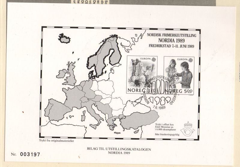 Norway 1989  Europa black & white  reprints on NORDIA 89 souvenir sheet