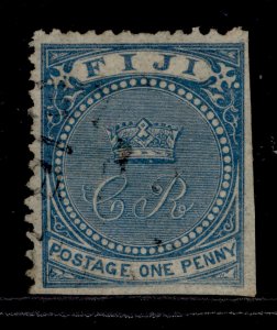 FIJI QV SG10, 1d blue, USED. Cat £120.