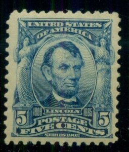 US #304 5¢ Lincoln, og, NH, XF