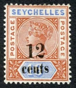 Seychelles SG17 12c on 16c (die 2) M/M Cat 23 pounds