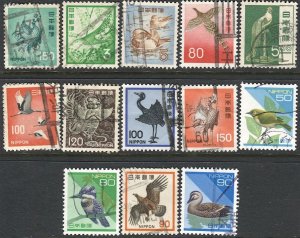 JAPAN  1965-1992  13 Different Used VF Bird stamps