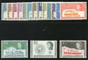 British Antarctic Territory 1963 QEII set complete MLH. SG 1-15a. Sc 1-15,24.