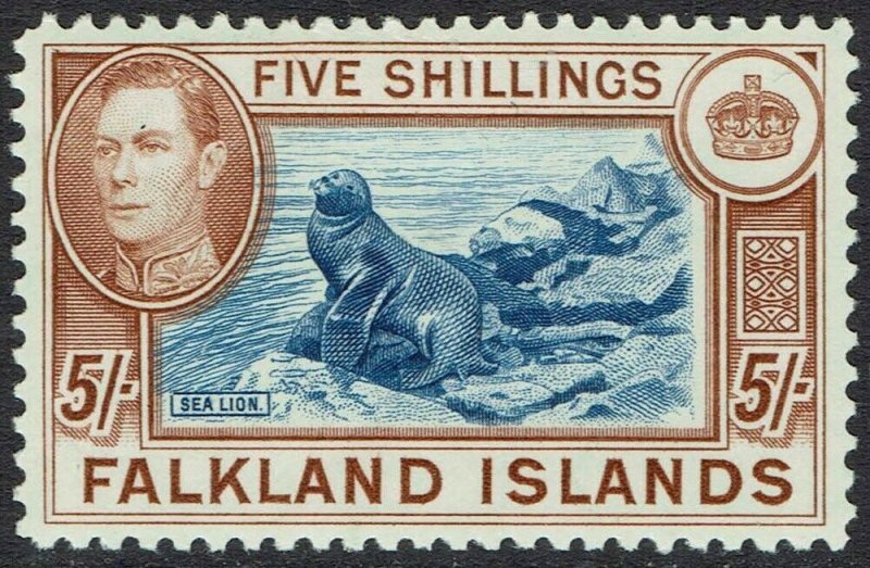 FALKLAND ISLANDS 1938 KGVI SEAL 5/- 