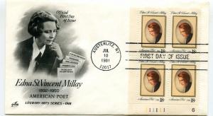 1926 Edna St Vincent Millay ArtCraft Plate Block FDC